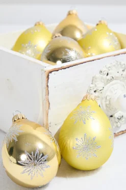 Decorator's Warehouse 6ct Glass Drop Aztec Gold & Gold Velvet with Silver Snowflakes > Boxed Sets|Christmas Sale
