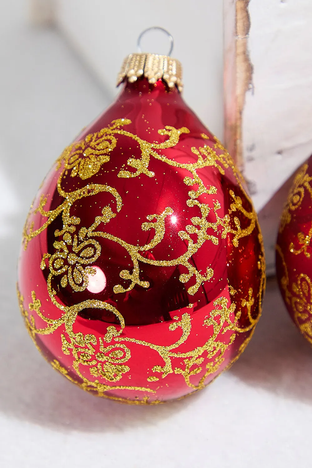 Decorator's Warehouse 6ct Glass Drop Christmas Red & Red Velvet with Gold Floral Glitterlace > Boxed Sets|Christmas Sale