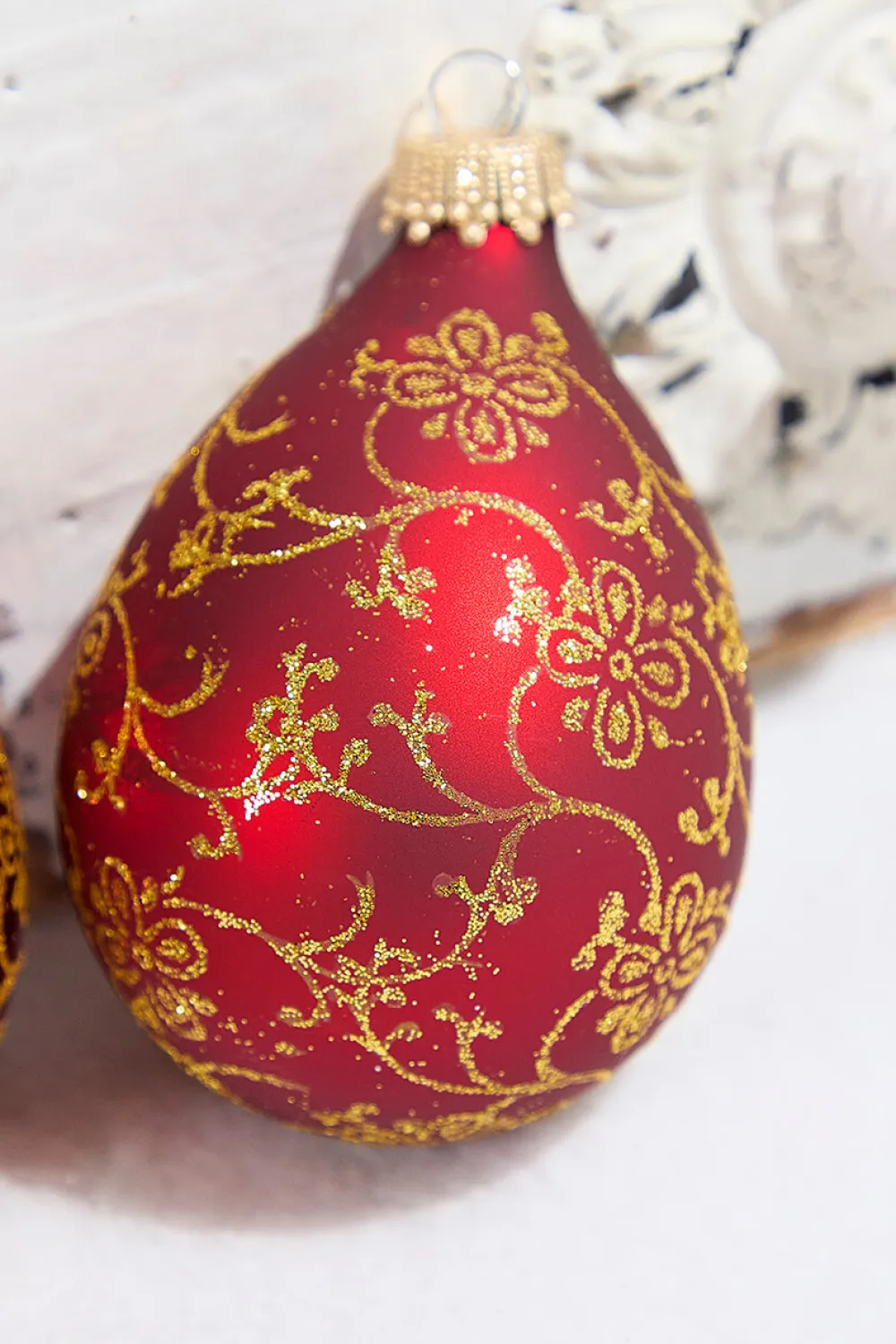Decorator's Warehouse 6ct Glass Drop Christmas Red & Red Velvet with Gold Floral Glitterlace > Boxed Sets|Christmas Sale