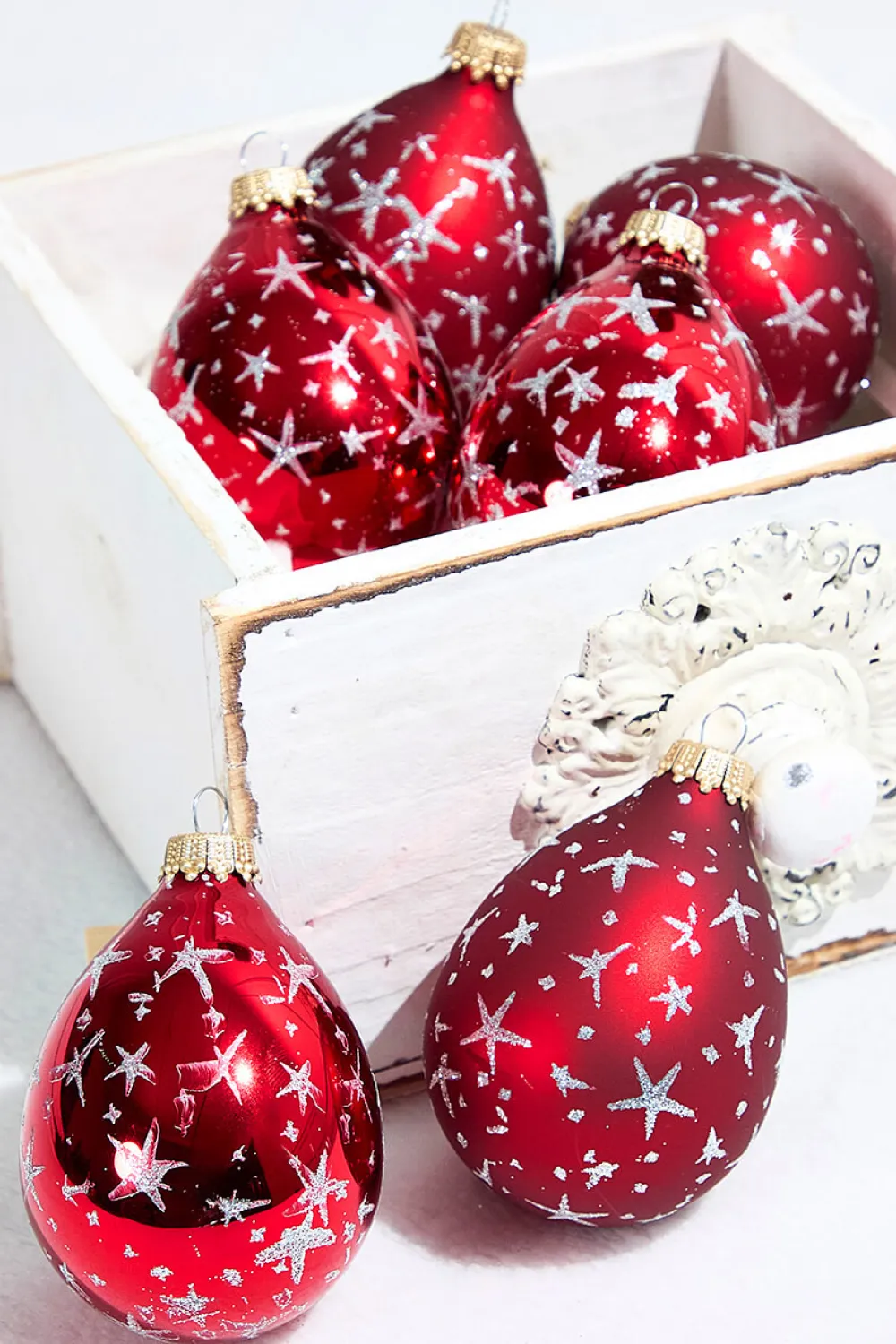 Decorator's Warehouse 6ct Glass Drop Christmas Red & Red Velvet with Silver Stars > Boxed Sets|Christmas Sale