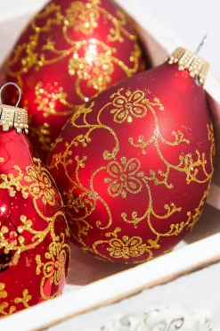 Decorator's Warehouse 4ct Glass Drop Christmas Red Velvet Gold Floral Glitter Ornament > Boxed Sets|Christmas Sale