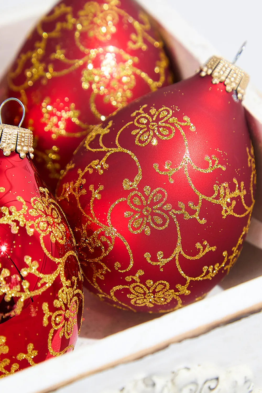 Decorator's Warehouse 4ct Glass Drop Christmas Red Velvet Gold Floral Glitter Ornament > Boxed Sets|Christmas Sale