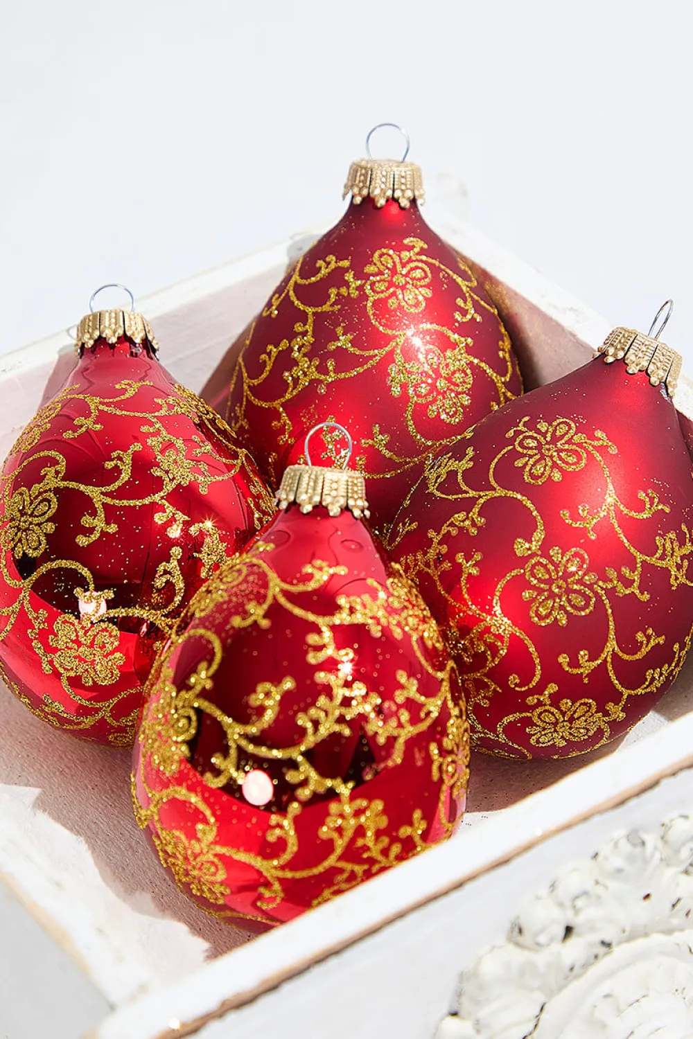 Decorator's Warehouse 4ct Glass Drop Christmas Red Velvet Gold Floral Glitter Ornament > Boxed Sets|Christmas Sale
