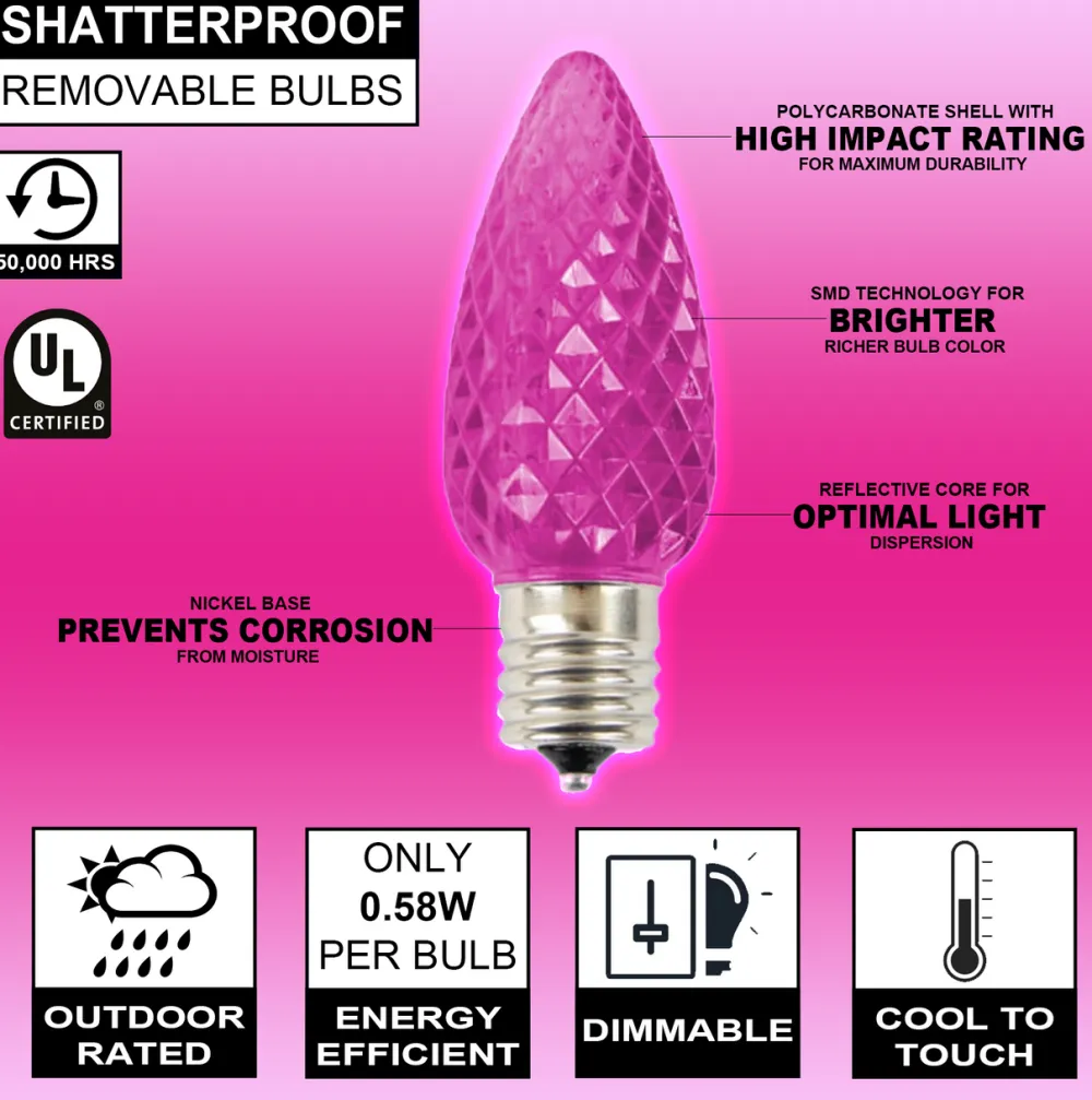 Decorator's Warehouse C9 Wonderful LED SMD Bulb (25 bulbs/bag) - Faceted, Pink > C9 Bulbs|Christmas Decor