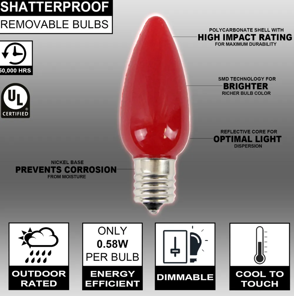 Decorator's Warehouse C9 Wonderful LED SMD Bulb (25 bulbs/bag) - Frosted, Red > Vintage Christmas Lights|C9 Bulbs