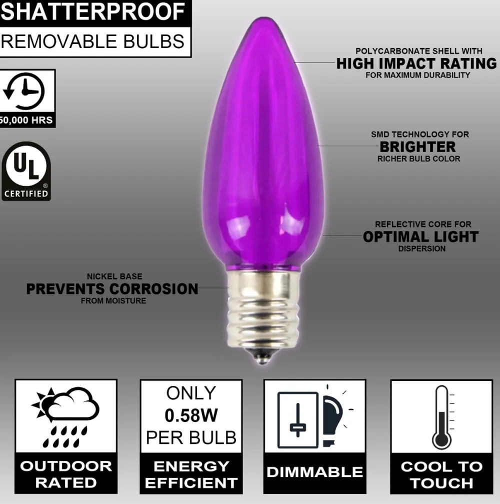 Decorator's Warehouse C9 Wonderful LED SMD Bulb (25 bulbs/bag) - Smooth, Purple > C9 Bulbs|Christmas Decor