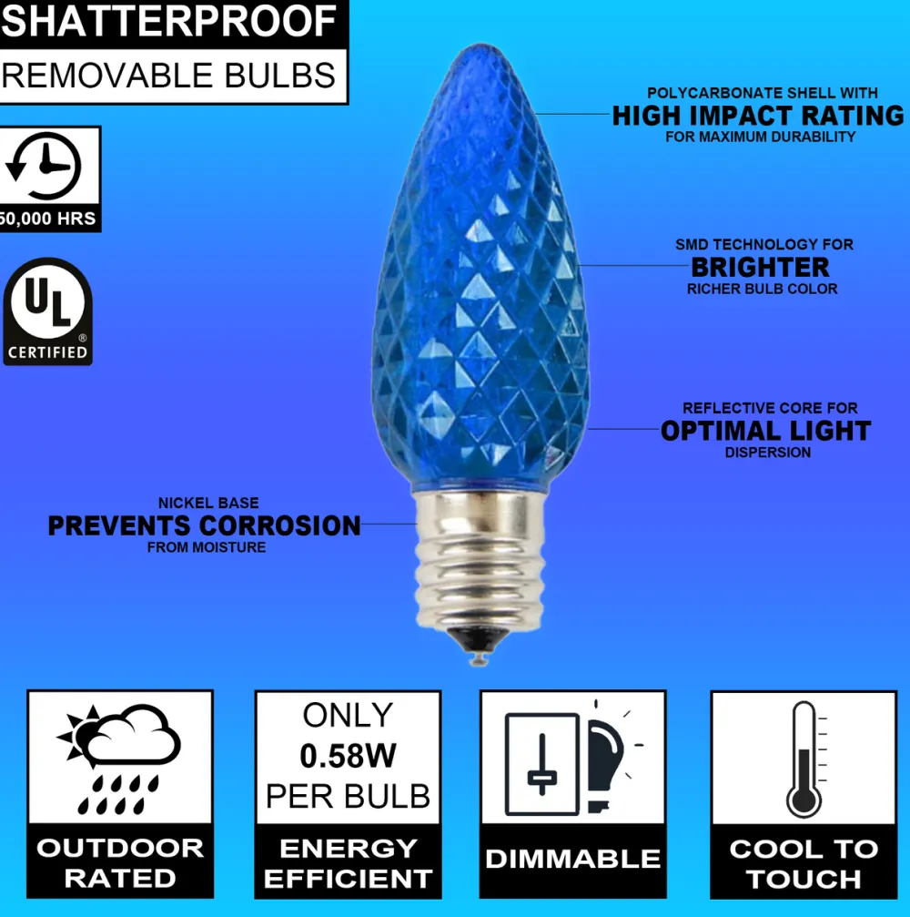 Decorator's Warehouse C9 Wonderful LED SMD Bulb (25 bulbs/bag) - Faceted, Blue > C9 Bulbs|Christmas Decor