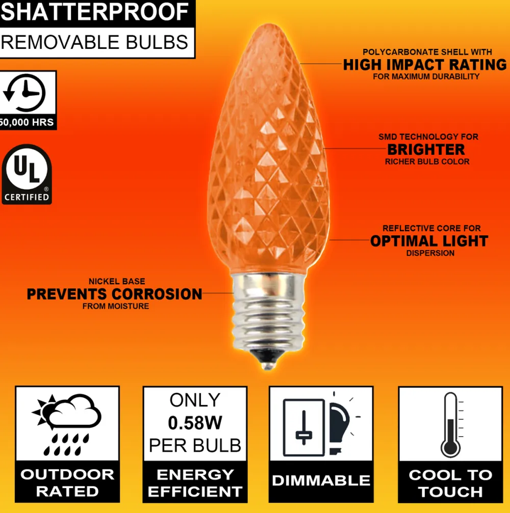 Decorator's Warehouse C9 Wonderful LED SMD Bulb (25 bulbs/bag) - Faceted, Orange > C9 Bulbs|Christmas Decor