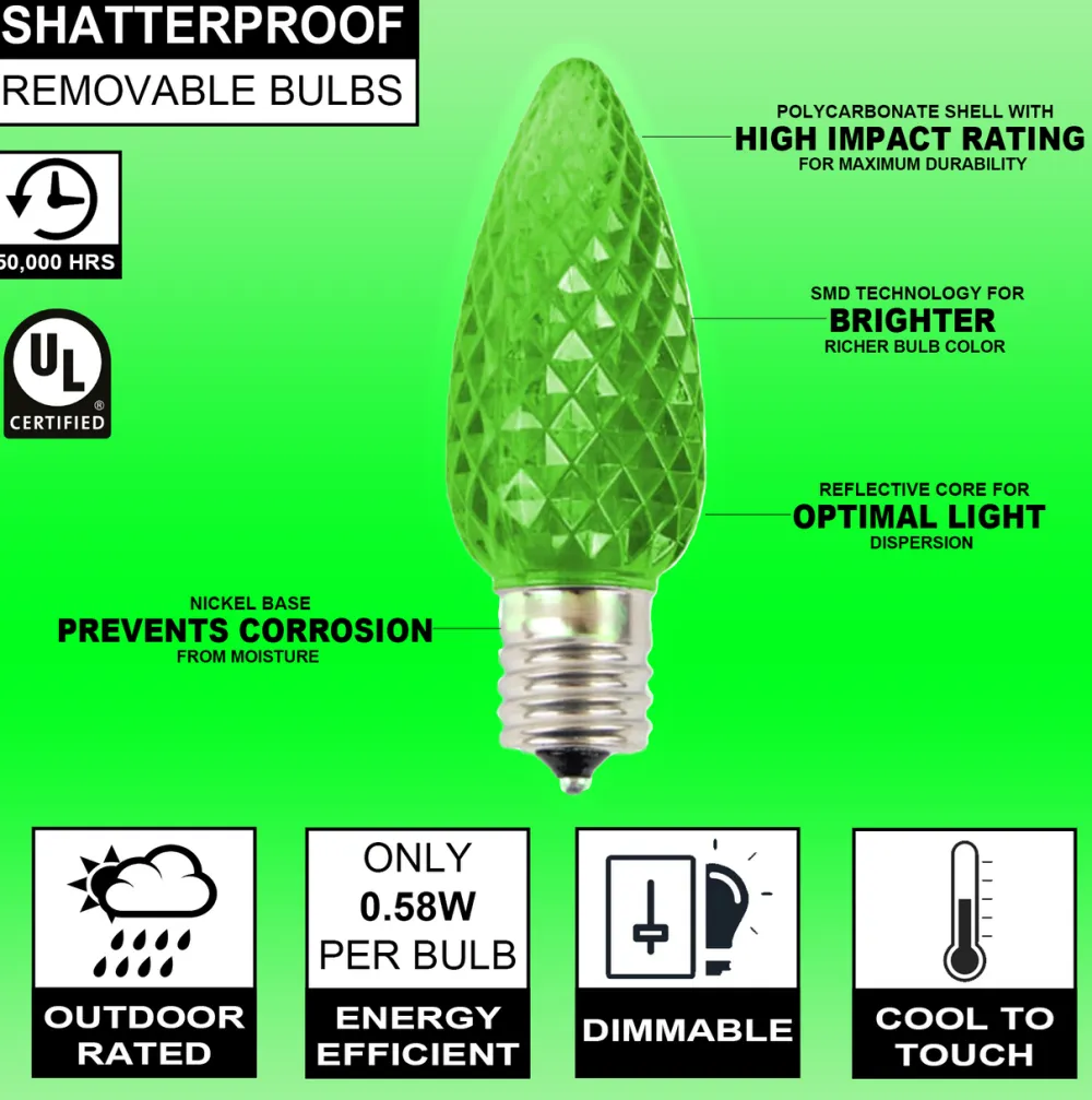 Decorator's Warehouse C9 Wonderful LED SMD Bulb (25 bulbs/bag) - Faceted, Green > C9 Bulbs|Christmas Decor