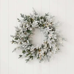 Decorator's Warehouse 24" Dandan Plug-In Flocked Wreath with Warm White LED Lights > Under 30"|Pre-Lit Wreaths