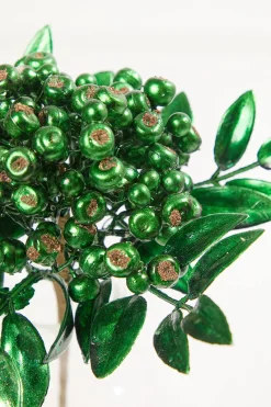 Decorator's Warehouse 14" Dark Green Berry Bunch Metallic Stem > Traditional|Nutcracker