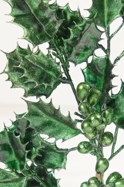 Decorator's Warehouse 27" Dark Green Metallic Holly Berry Stem > Jewel Tones|Traditional