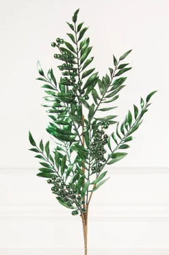 Decorator's Warehouse 30" Dark Green Metallic Pepperberry Stem > Jewel Tones|Traditional