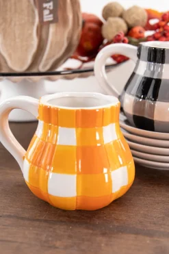 Decorator's Warehouse 4” Dolomite Pumpkin Shaped Buffalo Check Mug > Fall Decor|Halloween