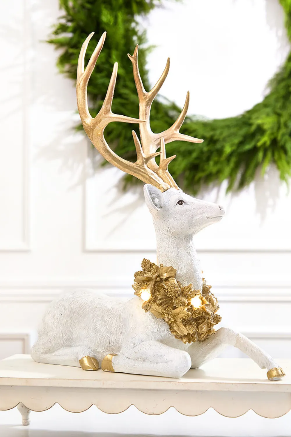 Decorator's Warehouse 20" Elegant White & Gold Resin Deer with LED Lights > White Christmas|Christmas Accents