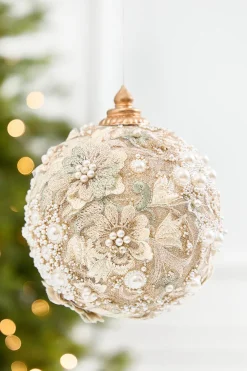 Decorator's Warehouse 5" Embellished Pearl Glitter Ornament > Christmas Decor|Natural Elegance