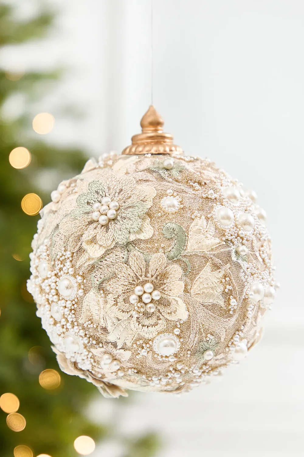Decorator's Warehouse 5" Embellished Pearl Glitter Ornament > Christmas Decor|Natural Elegance