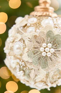 Decorator's Warehouse 4" Embellished Pearl Glitter Ornament > Christmas Decor|Natural Elegance