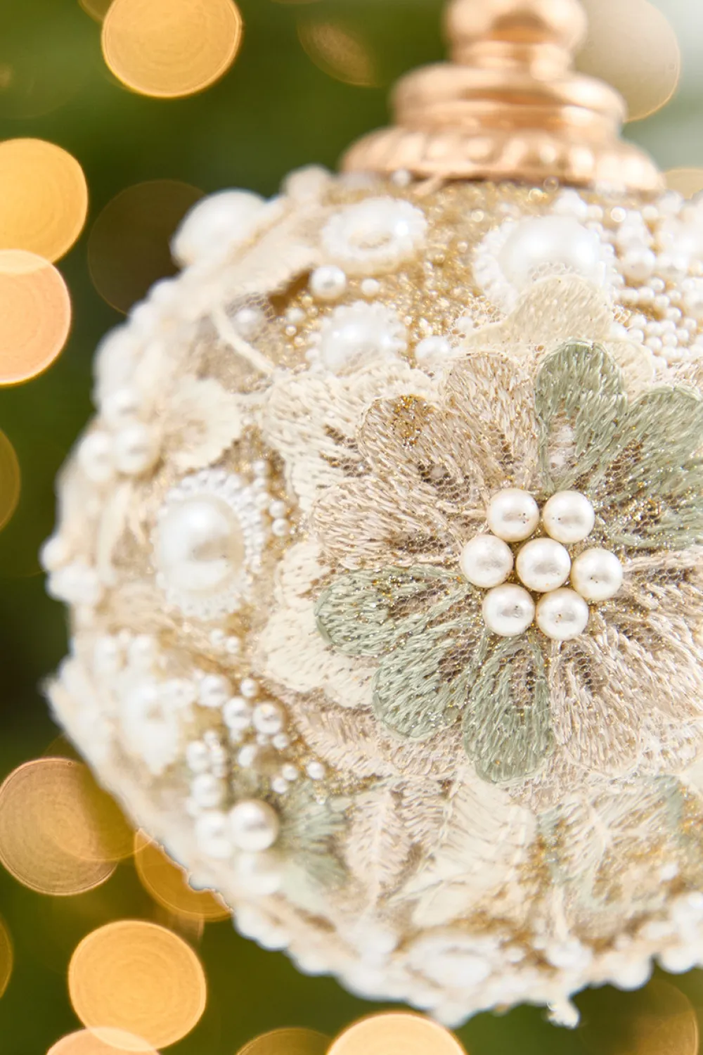 Decorator's Warehouse 4" Embellished Pearl Glitter Ornament > Christmas Decor|Natural Elegance