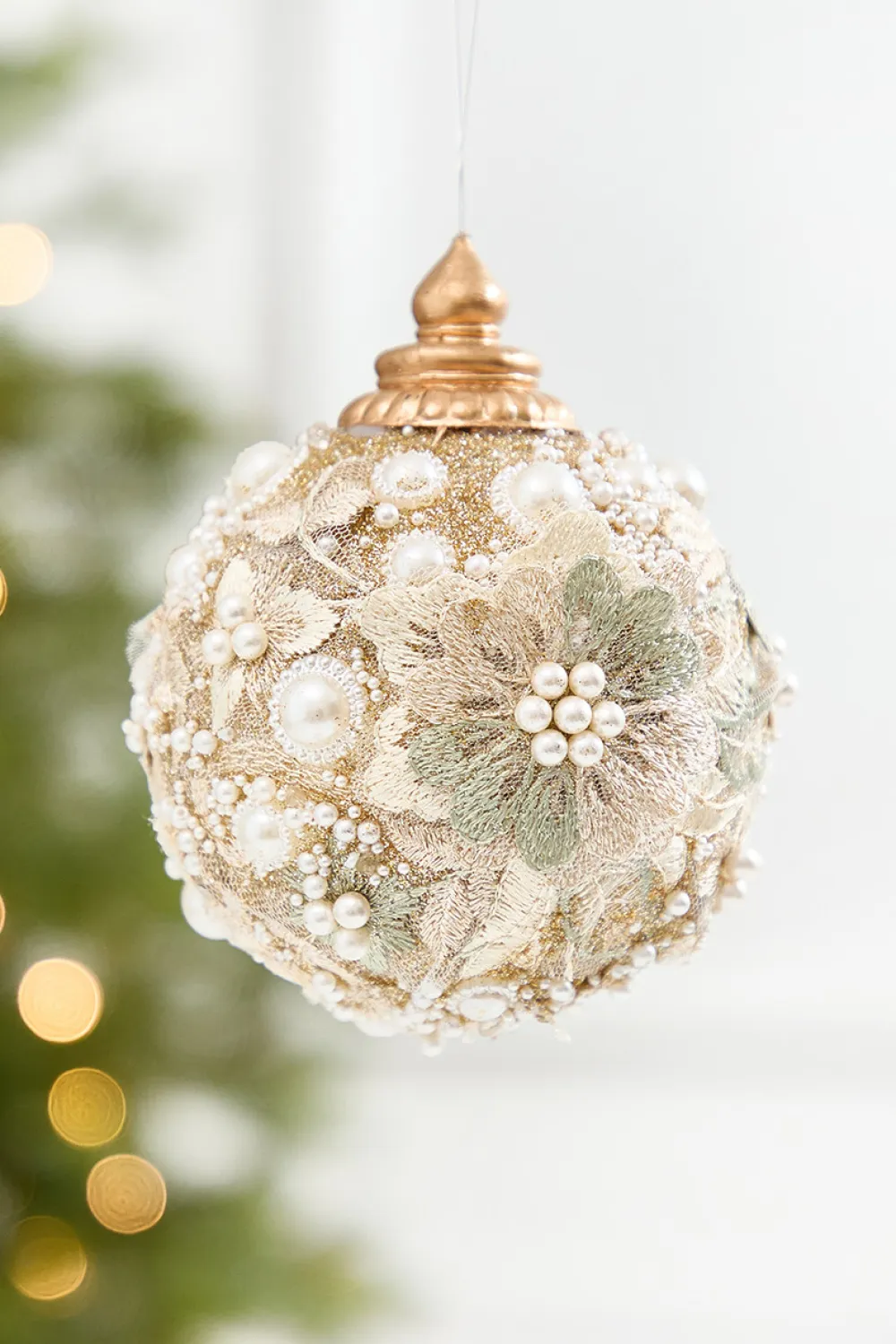 Decorator's Warehouse 4" Embellished Pearl Glitter Ornament > Christmas Decor|Natural Elegance