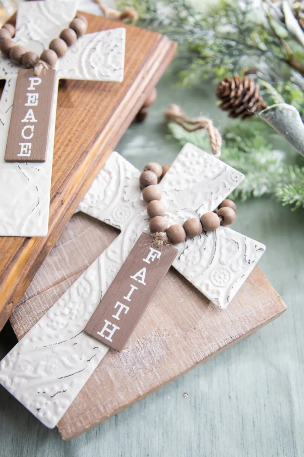 Decorator's Warehouse 7.5" Embossed Cross With Beads Ornament > Christmas Decor|Nativity Ornaments