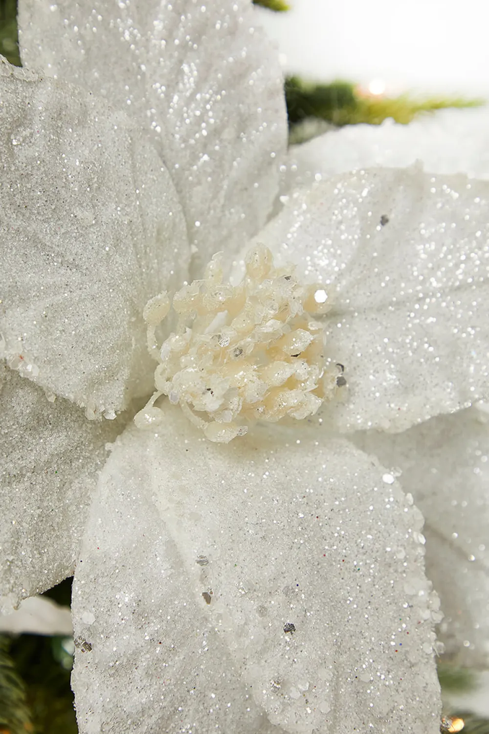 Decorator's Warehouse 26” Embossed Poinsettia with Glitter Stem > White Christmas|Christmas Decor