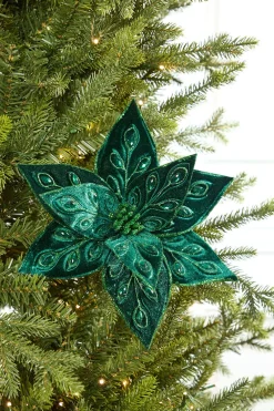 Decorator's Warehouse 22" Emerald Jeweled Poinsettia Stem > Christmas Decor|Mardi Gras