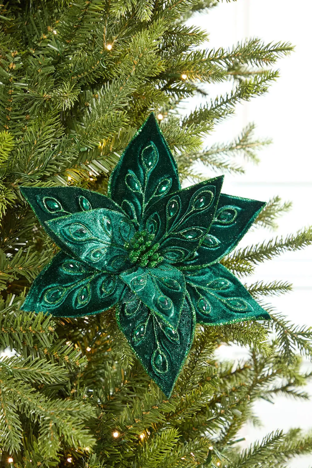 Decorator's Warehouse 22" Emerald Jeweled Poinsettia Stem > Christmas Decor|Mardi Gras