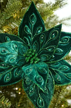 Decorator's Warehouse 22" Emerald Jeweled Poinsettia Stem > Christmas Decor|Mardi Gras