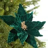 Decorator's Warehouse 24" Emerald Velvet Glitter Poinsettia Stem > Nutcracker|Christmas Decor
