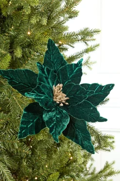 Decorator's Warehouse 24" Emerald Velvet Glitter Poinsettia Stem > Nutcracker|Christmas Decor