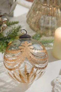 Decorator's Warehouse 5" Etched Golden Garland Glass Ornament > Christmas Decor|Natural Elegance