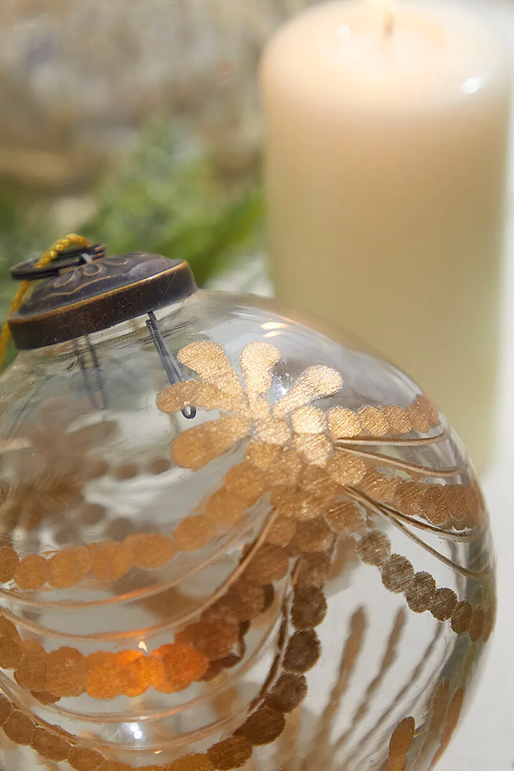 Decorator's Warehouse 4" Etched Golden Garland Glass Ornament > Christmas Decor|Natural Elegance
