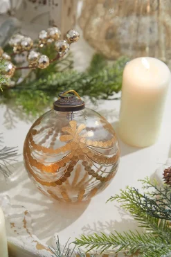 Decorator's Warehouse 4" Etched Golden Garland Glass Ornament > Christmas Decor|Natural Elegance