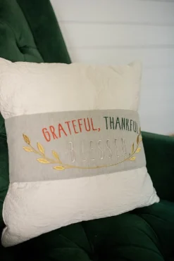 Decorator's Warehouse Fabric “Grateful, Thankful, Blessed" Pillow Wrap (16"L x 6"H) > Fall Decor|Sale