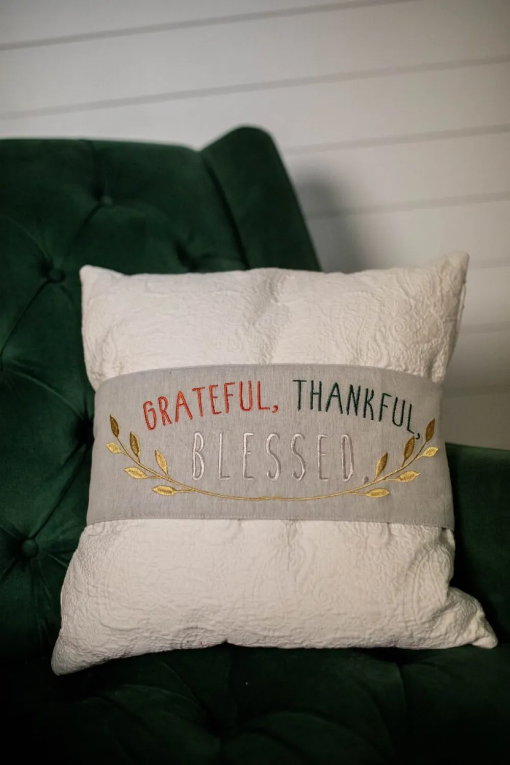 Decorator's Warehouse Fabric “Grateful, Thankful, Blessed" Pillow Wrap (16"L x 6"H) > Fall Decor|Sale