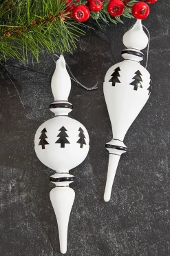 Decorator's Warehouse 8" Finial Glass Ball/Drop Ornament > White Christmas|Nutcracker