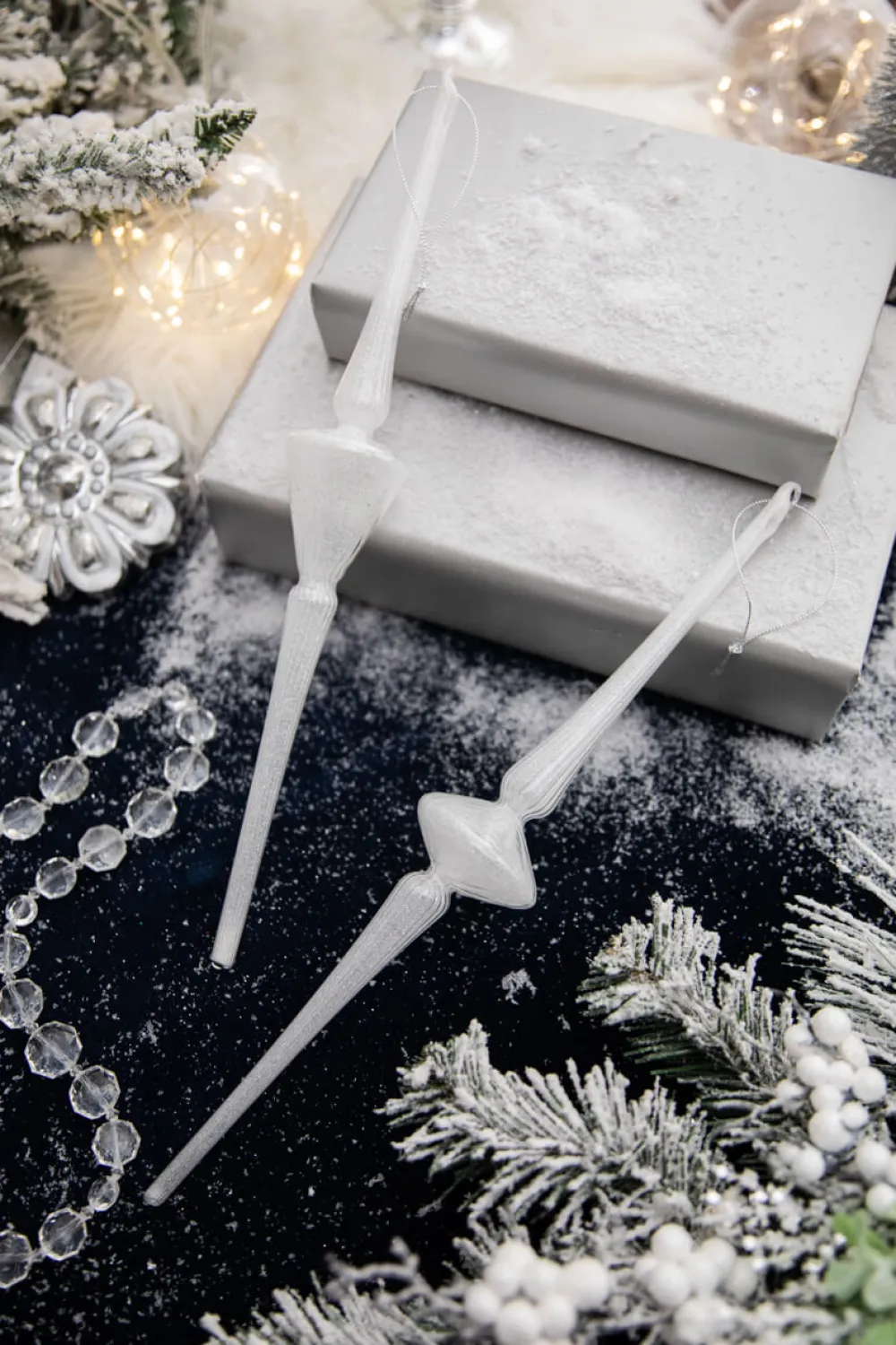 Decorator's Warehouse 14” Finial Glass Ornament > White Christmas|Christmas Decor