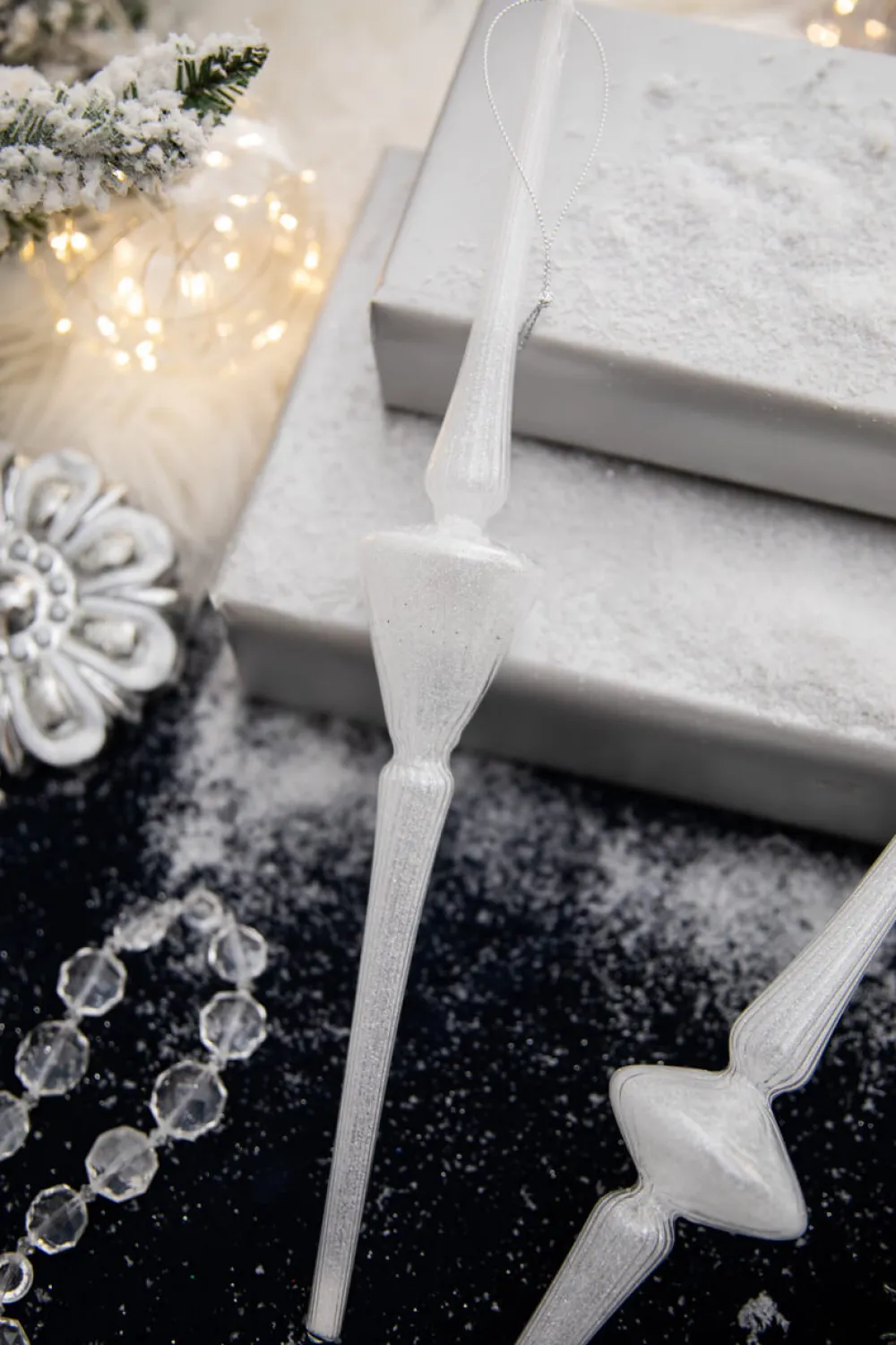 Decorator's Warehouse 14” Finial Glass Ornament > White Christmas|Christmas Decor