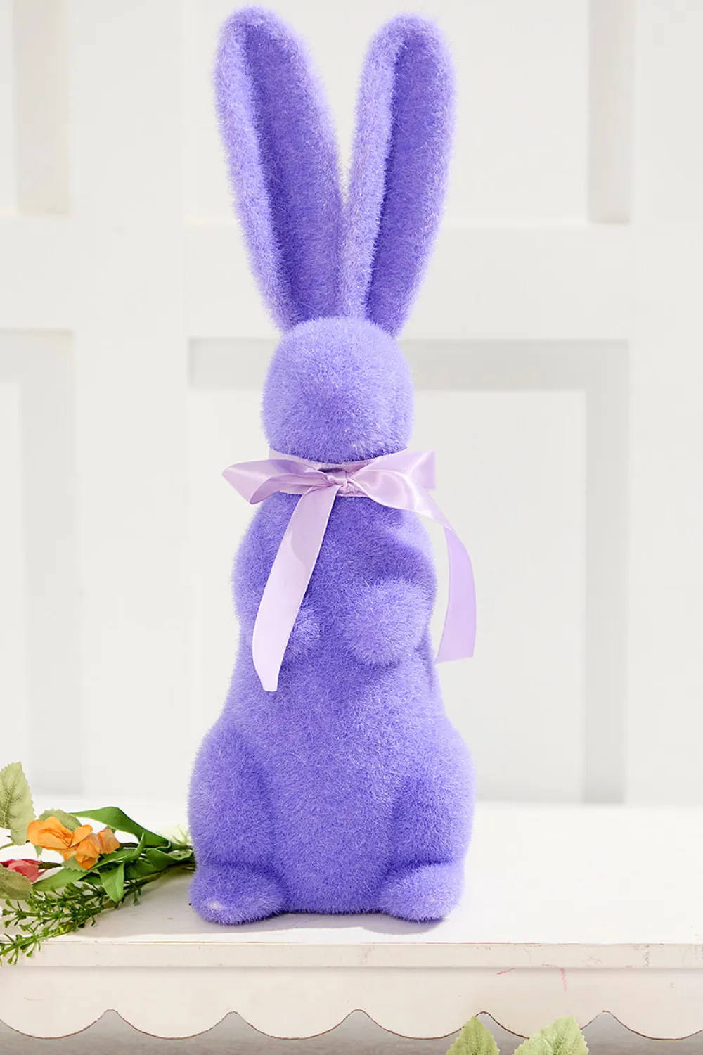 Decorator's Warehouse 16" Flocked Bunny with Ribbon > Easter Table Decor|Easter Decor