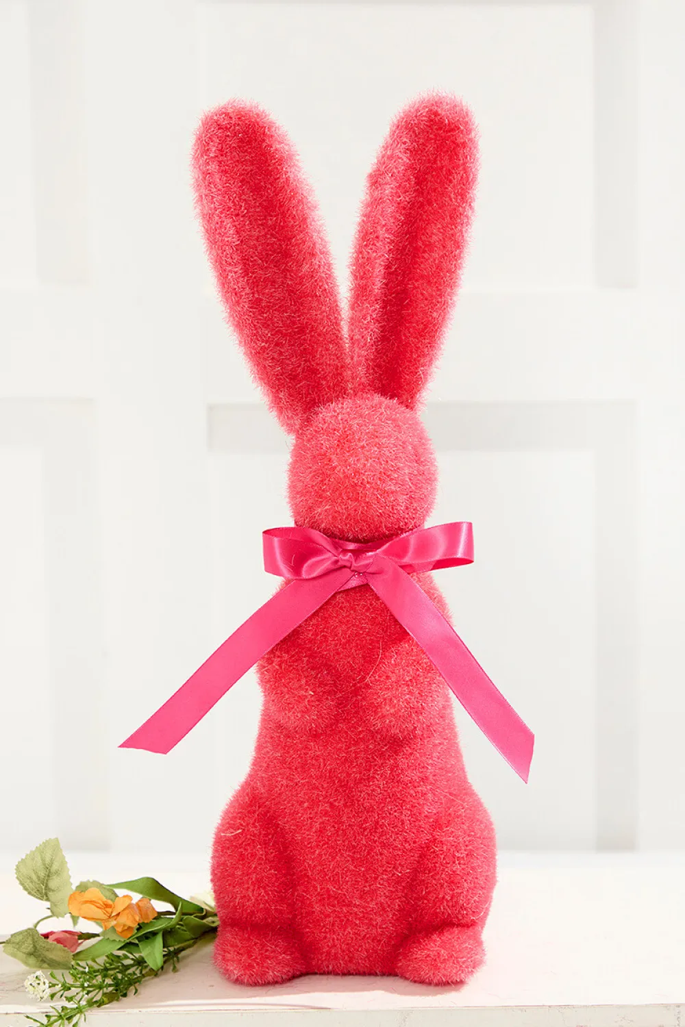 Decorator's Warehouse 16" Flocked Bunny with Ribbon > Easter Table Decor|Easter Decor