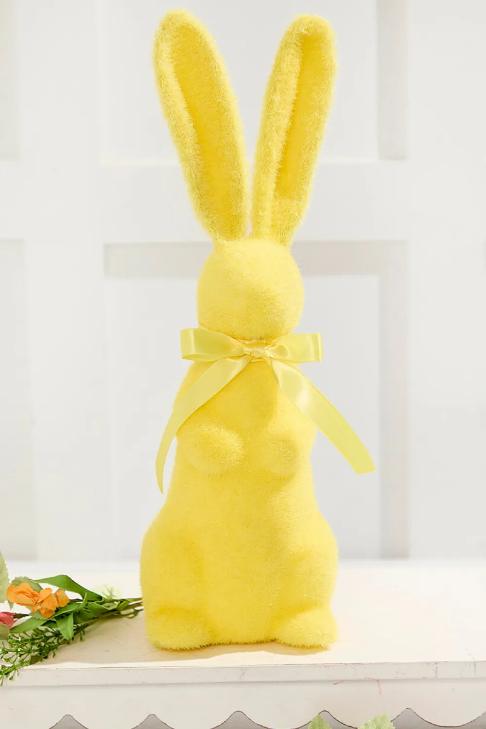 Decorator's Warehouse 16" Flocked Bunny with Ribbon > Easter Table Decor|Easter Decor