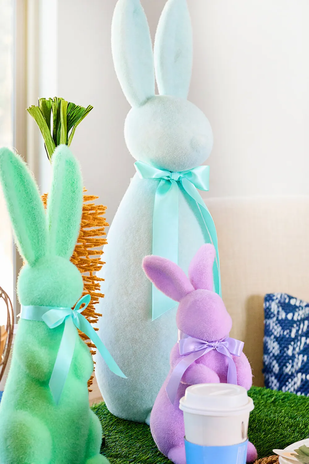 Decorator's Warehouse 16" Flocked Bunny with Ribbon > Easter Table Decor|Easter Decor