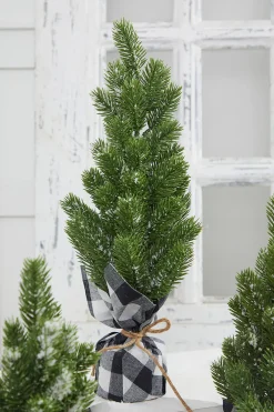 Decorator's Warehouse Flocked Pine Tree With Plaid Fabric - Large > Tabletop & Accent Trees|Christmas Accents