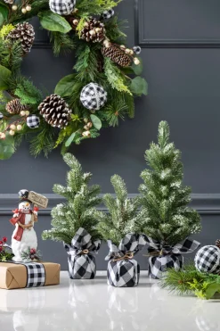 Decorator's Warehouse Flocked Pine Tree With Plaid Fabric - Large > Tabletop & Accent Trees|Christmas Accents