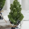 Decorator's Warehouse Flocked Pine Tree With Plaid Fabric - Medium > Tabletop & Accent Trees|Christmas Accents