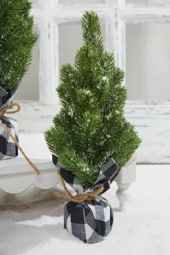 Decorator's Warehouse Flocked Pine Tree With Plaid Fabric - Medium > Tabletop & Accent Trees|Christmas Accents
