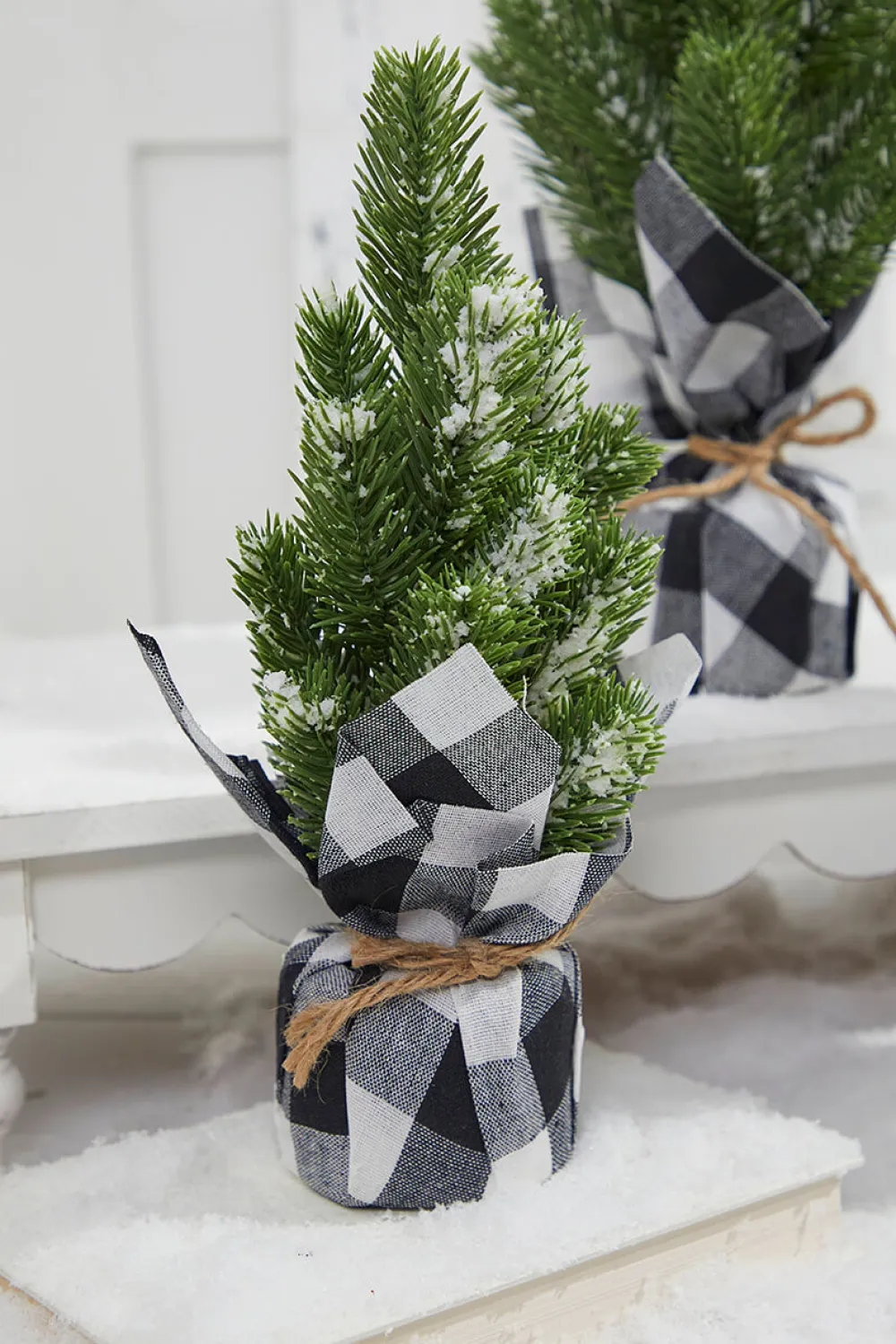 Decorator's Warehouse Flocked Pine Tree With Plaid Fabric - Small > Tabletop & Accent Trees|Christmas Accents