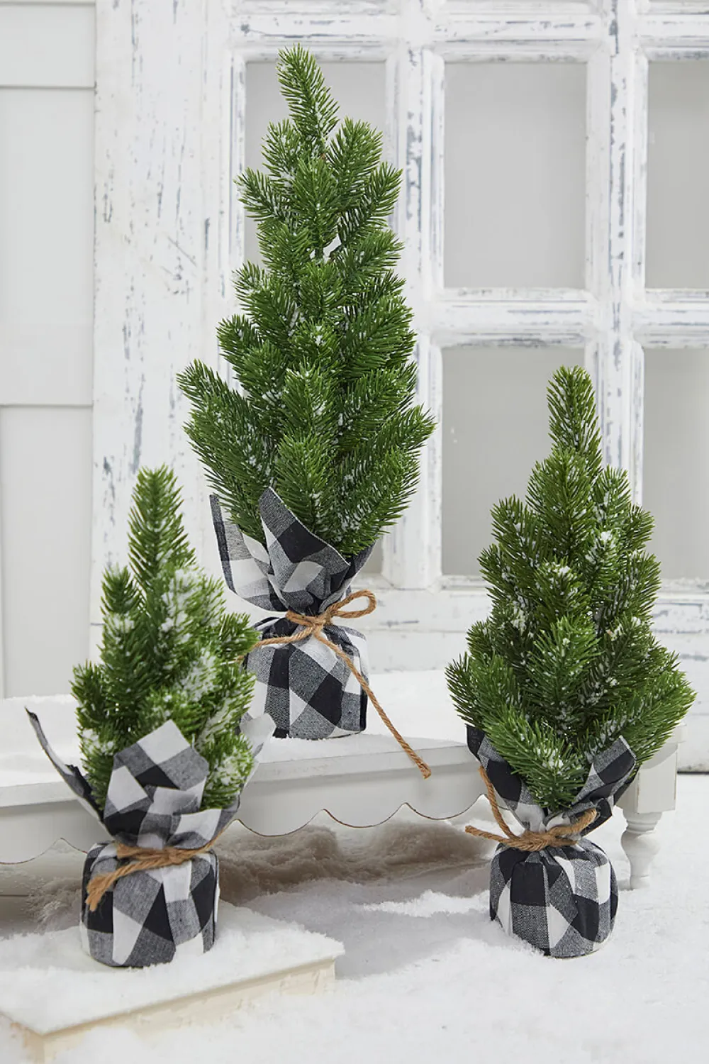 Decorator's Warehouse Flocked Pine Tree With Plaid Fabric - Small > Tabletop & Accent Trees|Christmas Accents