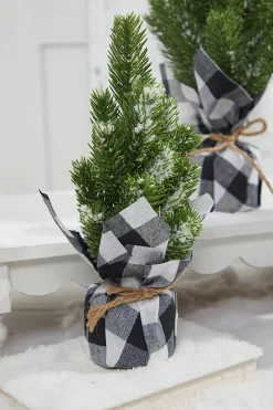 Decorator's Warehouse Flocked Pine Tree With Plaid Fabric - Small > Tabletop & Accent Trees|Christmas Accents